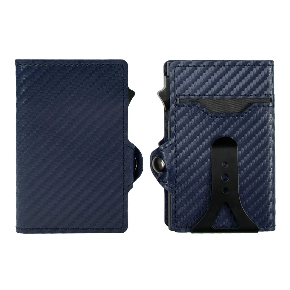 Men Business Card Holder Carbon Fiber Leather Automatic Small Purse RFID Popup Credit Wallet Cardholder Portafoglio Uomo