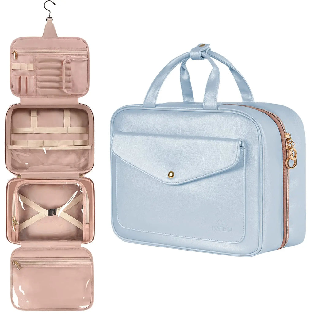 Travel Toiletry Bag,Faux Leather Hanging Makeup Bag Snap Handle,Multiple Traveling Organizer Container for Toiletries Accessorie