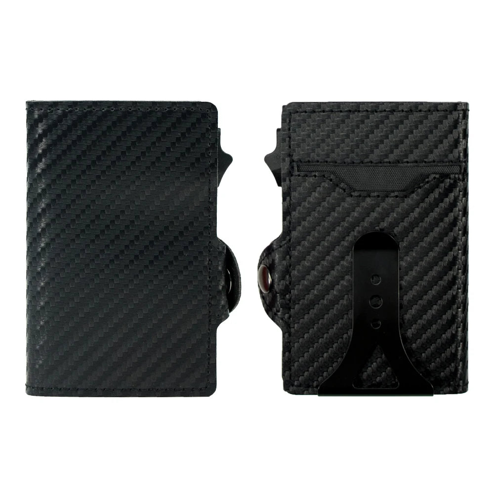 Men Business Card Holder Carbon Fiber Leather Automatic Small Purse RFID Popup Credit Wallet Cardholder Portafoglio Uomo