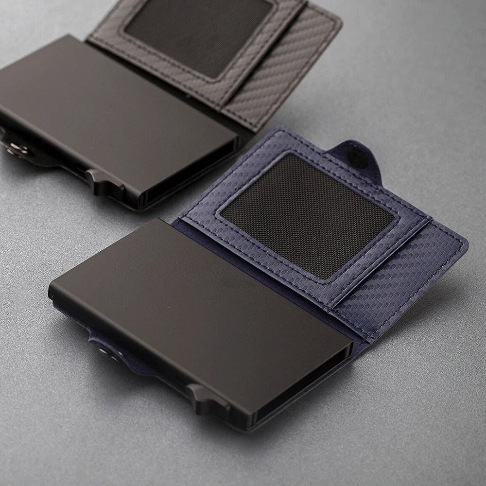 Men Business Card Holder Carbon Fiber Leather Automatic Small Purse RFID Popup Credit Wallet Cardholder Portafoglio Uomo