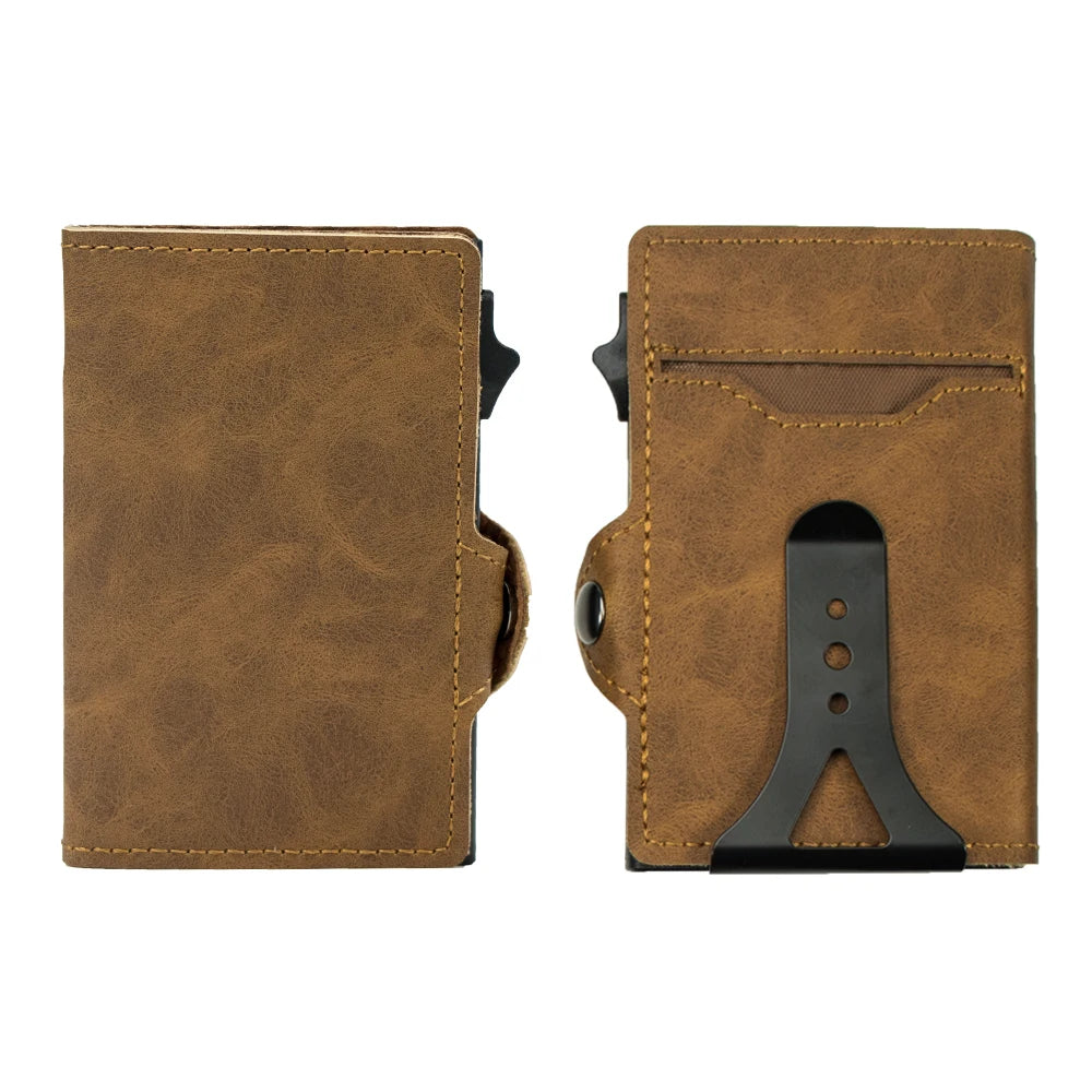Men Business Card Holder Carbon Fiber Leather Automatic Small Purse RFID Popup Credit Wallet Cardholder Portafoglio Uomo