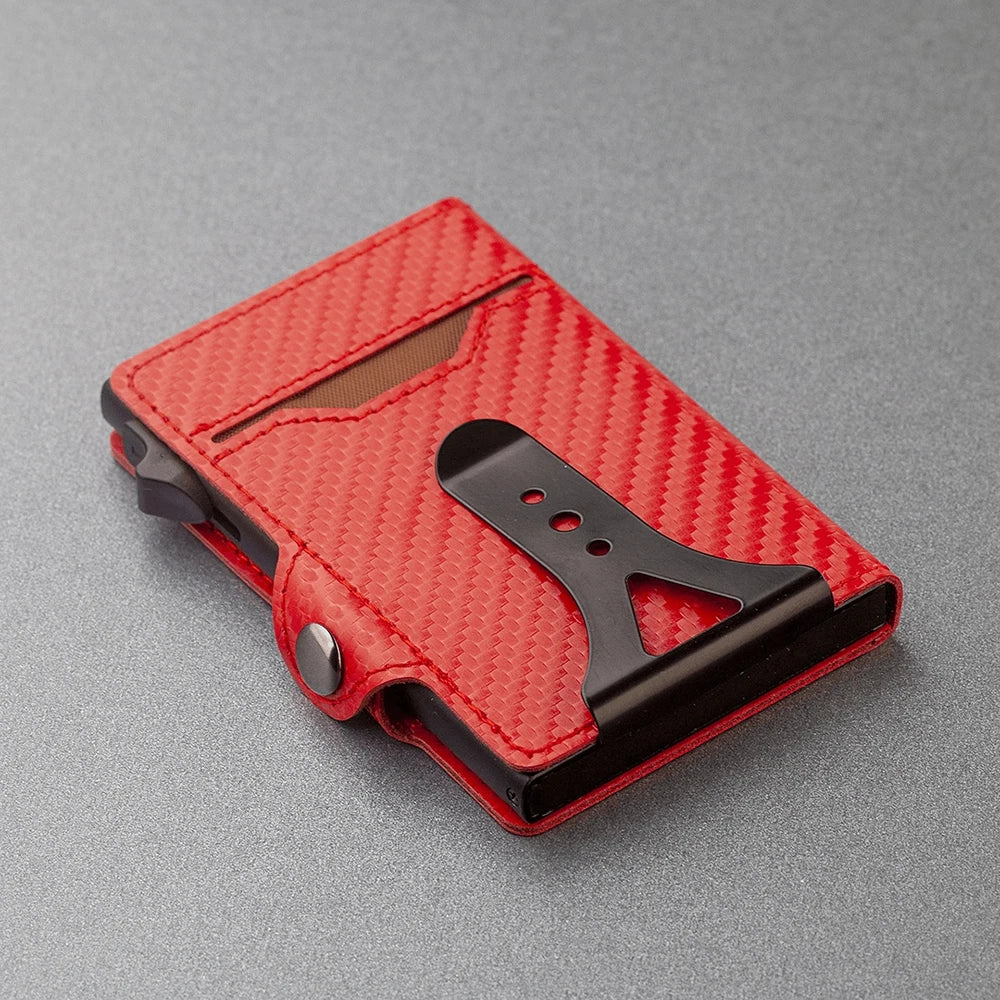 Men Business Card Holder Carbon Fiber Leather Automatic Small Purse RFID Popup Credit Wallet Cardholder Portafoglio Uomo