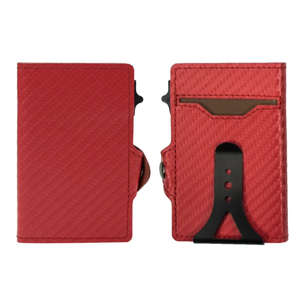 Men Business Card Holder Carbon Fiber Leather Automatic Small Purse RFID Popup Credit Wallet Cardholder Portafoglio Uomo