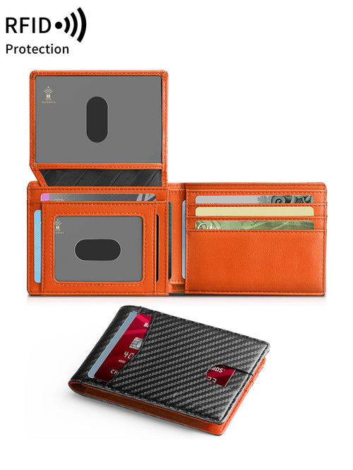 Carbon Fiber Minimalist Ultra-Thin Trifold Wallet RFID Men'S Wallet with ID Window and 13 Card Slots Coin Purse Card Holder