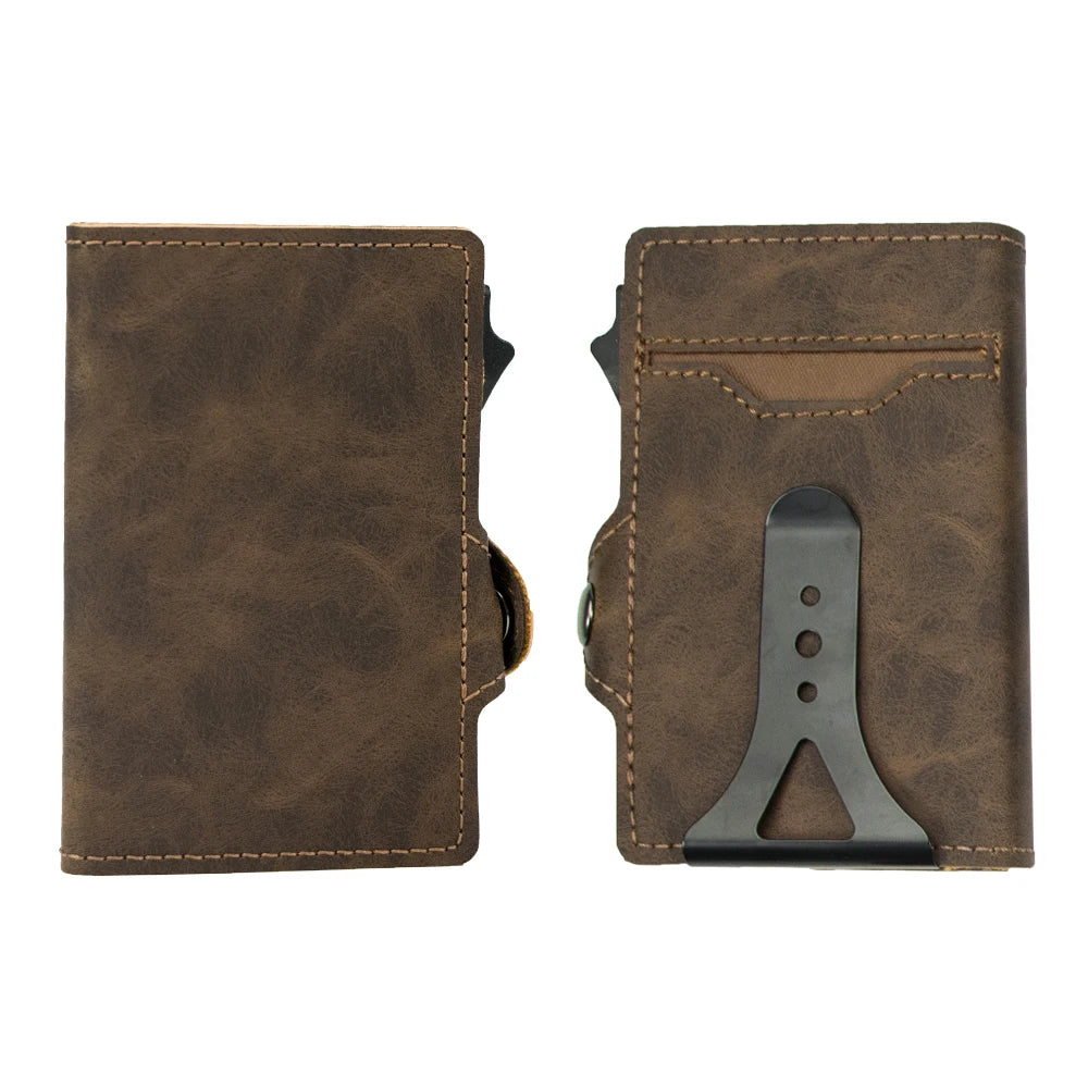Men Business Card Holder Carbon Fiber Leather Automatic Small Purse RFID Popup Credit Wallet Cardholder Portafoglio Uomo