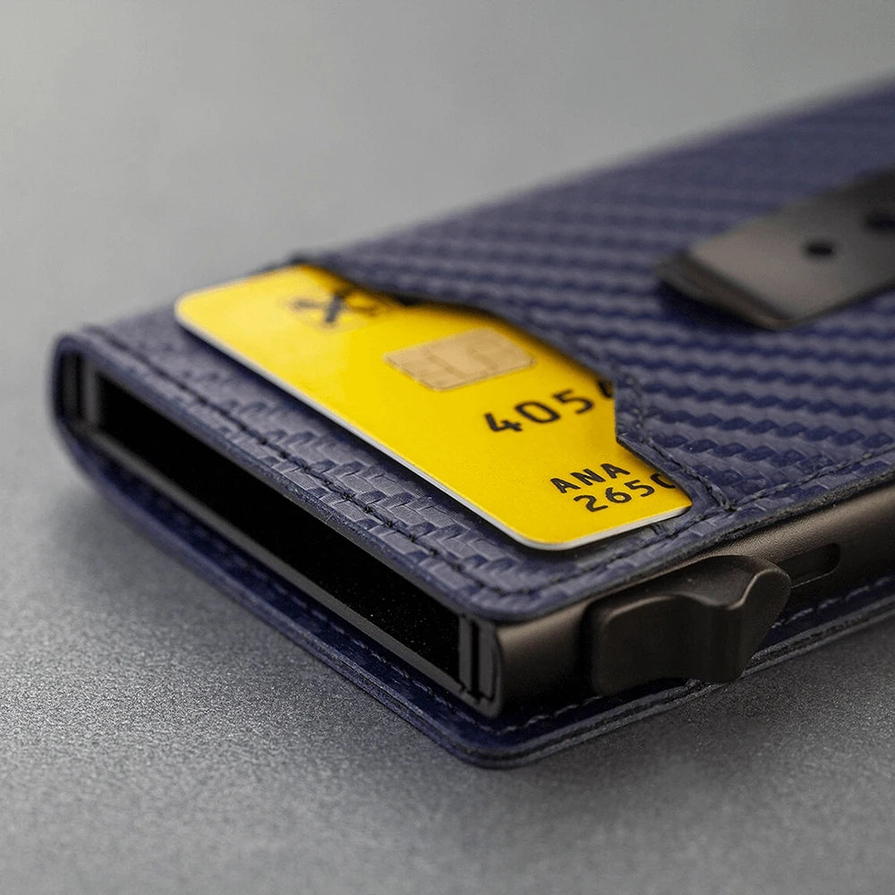 Men Business Card Holder Carbon Fiber Leather Automatic Small Purse RFID Popup Credit Wallet Cardholder Portafoglio Uomo