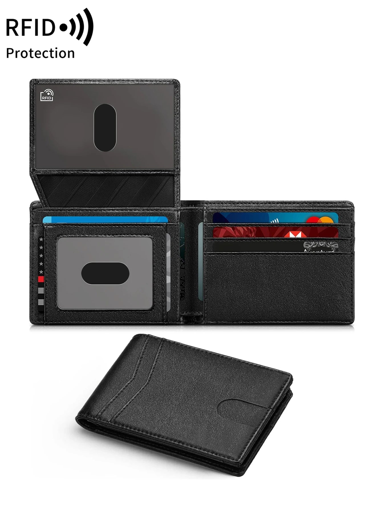 Carbon Fiber Minimalist Ultra-Thin Trifold Wallet RFID Men'S Wallet with ID Window and 13 Card Slots Coin Purse Card Holder